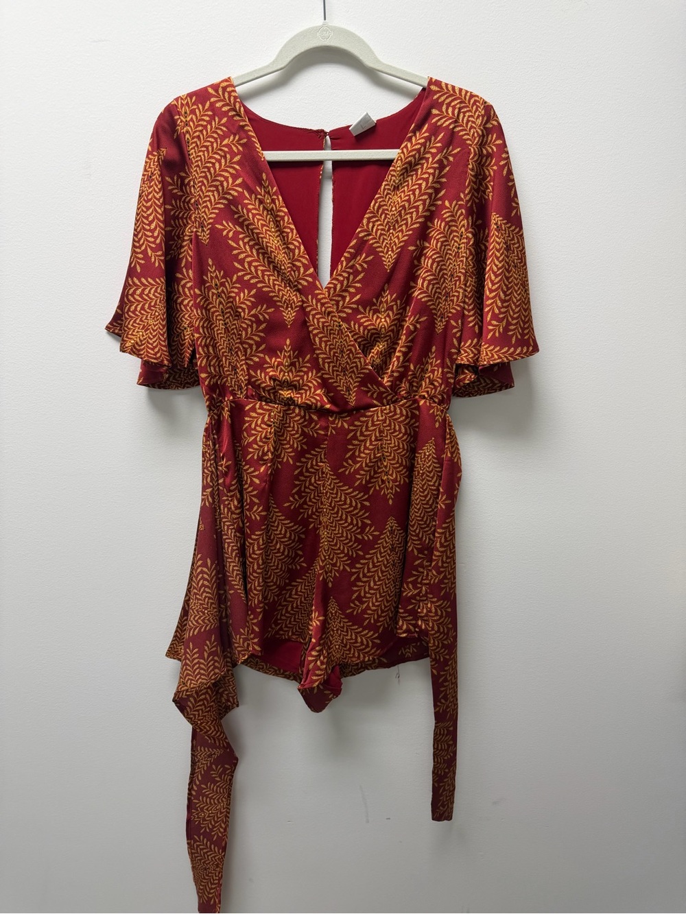 Selfie Leslie Burgundy and Mustard Wrap Romper